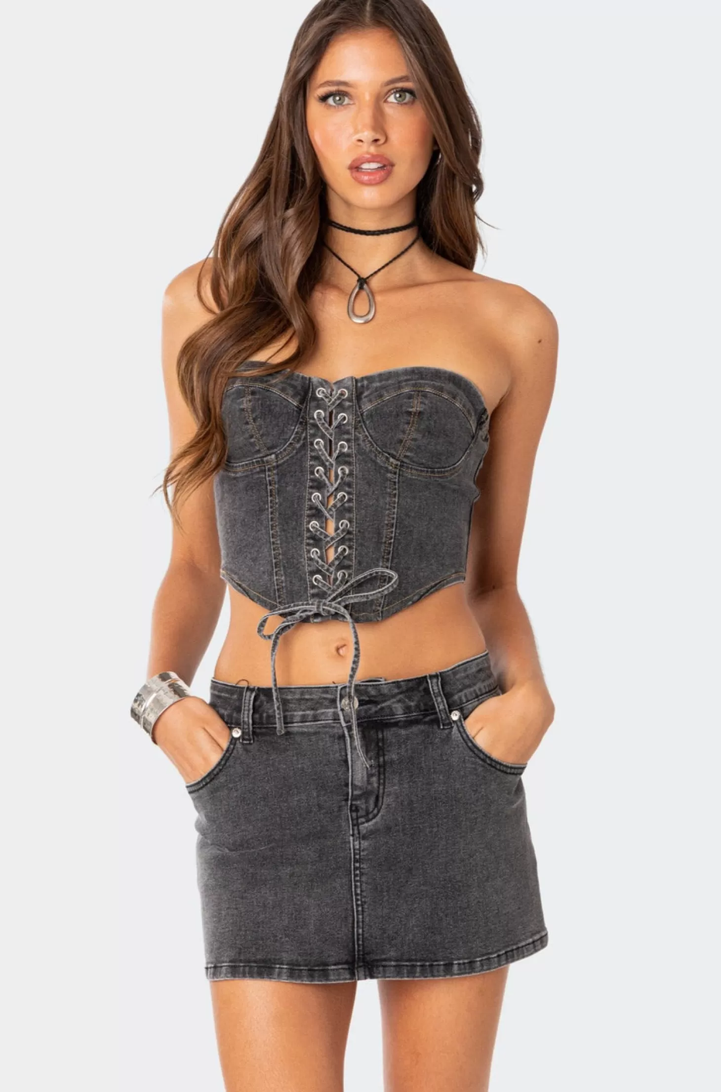 edikted Waverly Denim Lace Up Corset* Corsets | Corsets