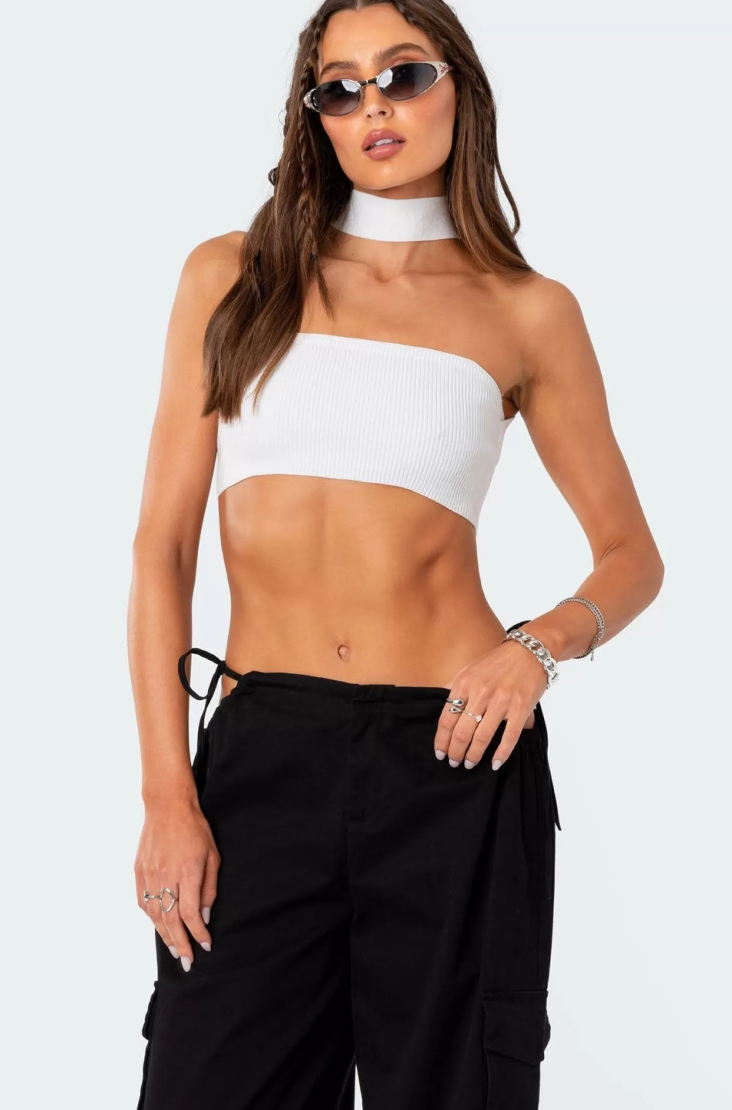 edikted Westy Ribbed Choker Bandeau Top* Crop Tops | Knitted Tops