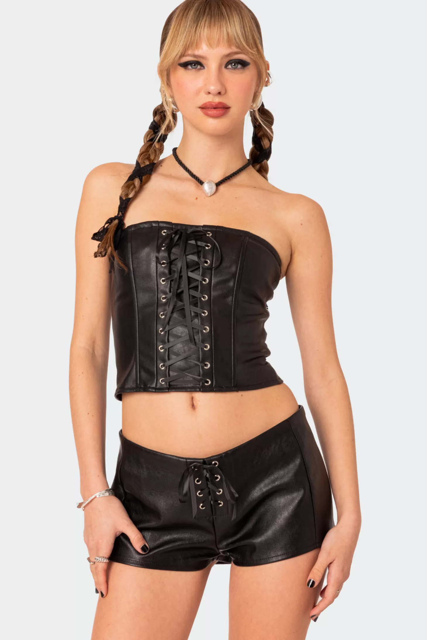 edikted Wilde Lace Up Faux Leather Corset* Corsets | Corsets